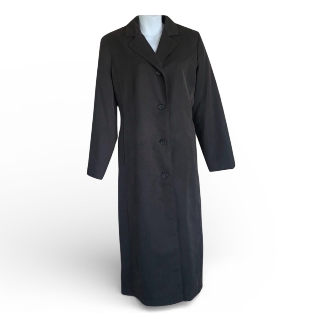 Anne Klein long grey coat/duster, pockets, tailored, removable liner. 8P EUC